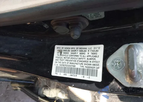 2012 Honda Civic Lx from USA, damaged, VIN 19XFB2F52CE037906